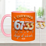 I Survived 67 + 33 Days Of School - Personalized Teacher Set Accent Mug with Acrylic Stirres