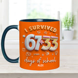 I Survived 67 + 33 Days Of School - Personalized Teacher Set Accent Mug with Acrylic Stirres