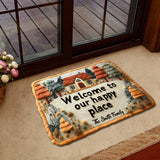 Welcome To Our Happy Place - Personalized Family Shaped Doormat