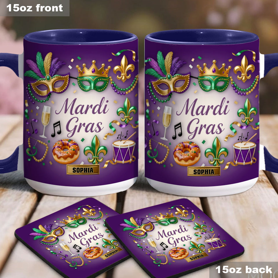 Happy Mardi Gras - Personalized Mardi Gras Accent Mug & Coaster