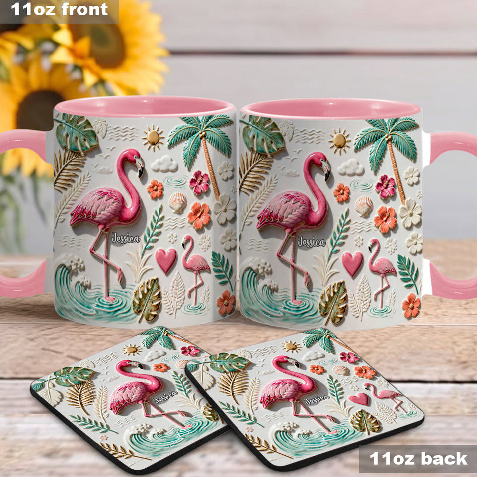 Love Flamingo - Personalized Flamingo Accent Mug & Coaster