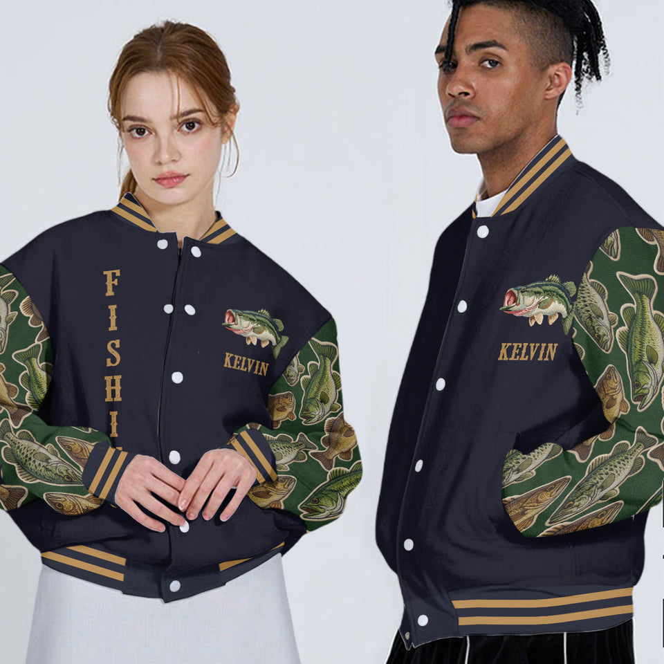 Love Fishing - Personalized Fishing Varsity Jacket