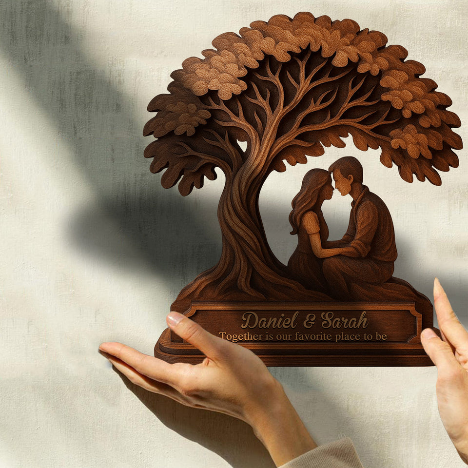 Together Is Our Favorite To Be - Personalized Couple Custom Shaped Wood Plaque