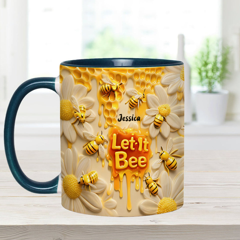 Let It Bee, Bee Flowers - Personalized Bee Set Accent Mug with Acrylic Stirrers