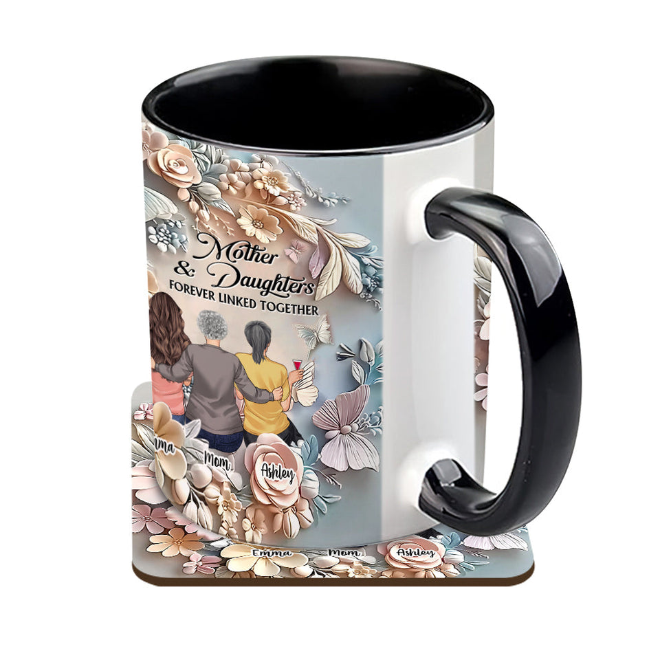 Mother And Daughters Forever Linked Together - Personalized Mother Accent Mug