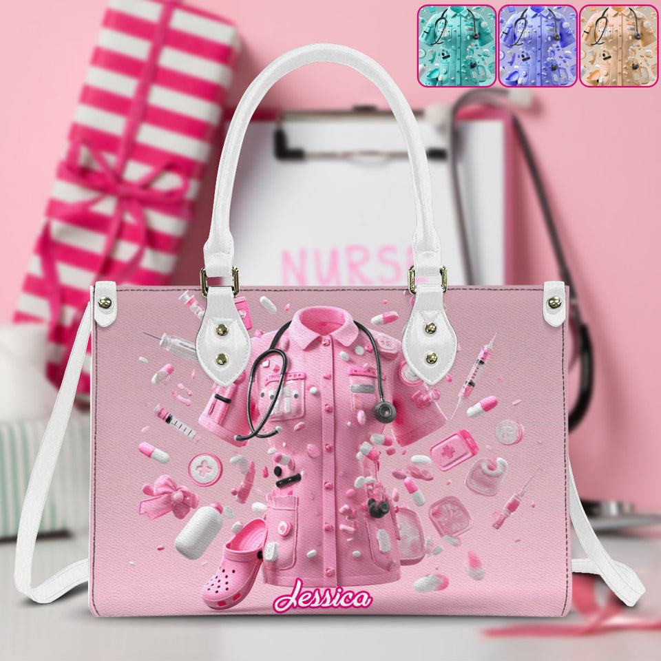 Nursing Is A Work Of Heart - Personalized Nurse Leather Handbag