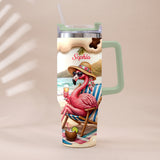 Pink Flamingo - Personalized Flamingo Tumbler With Plush Charm