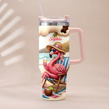 Pink Flamingo - Personalized Flamingo Tumbler With Plush Charm