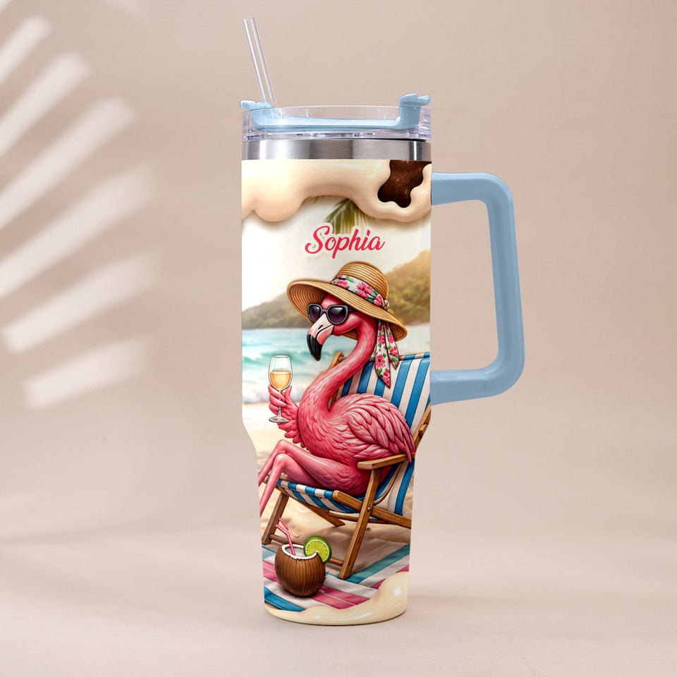 Pink Flamingo - Personalized Flamingo Tumbler With Plush Charm