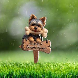 Welcome To My House - Personalized Yorkshire Terriers Acrylic Garden Sign
