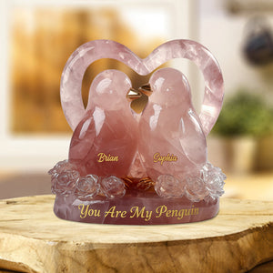 You Are My Penguin, Rose Quartz Styled Penguin Couple - Personalized Couple Custom Shaped Acrylic Plaque