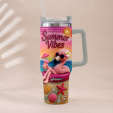 Love Flamingo Summer Vibes - Personalized Flamingo Tumbler With Plush Charm