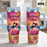 Love Flamingo Summer Vibes - Personalized Flamingo Tumbler With Plush Charm