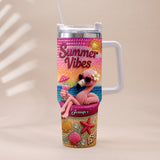 Love Flamingo Summer Vibes - Personalized Flamingo Tumbler With Plush Charm