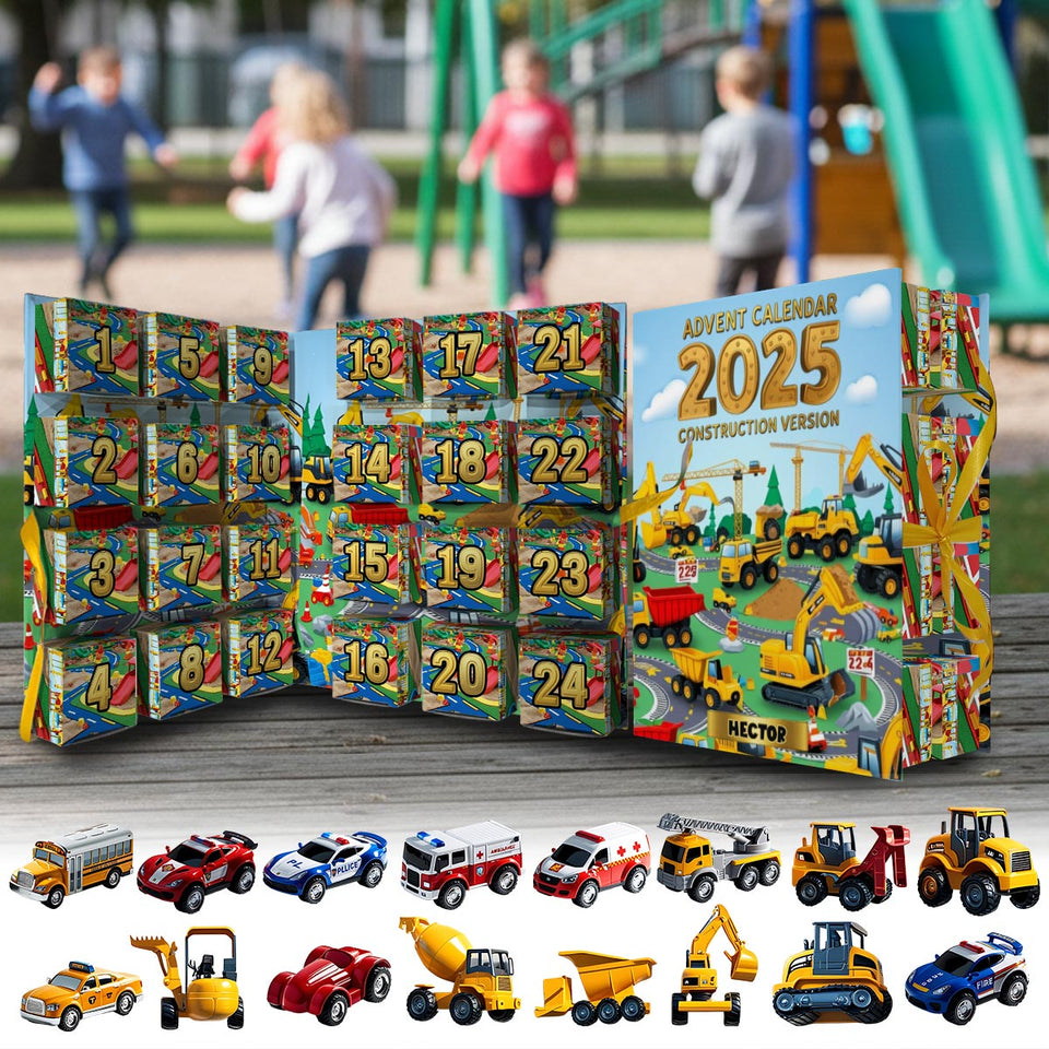 Construction Version - Personalized Kid Folded Advent Calendar With Ornaments