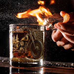 Never Underestimate An Old Man With His Motorcycle - Personalized Biker Whiskey Glass