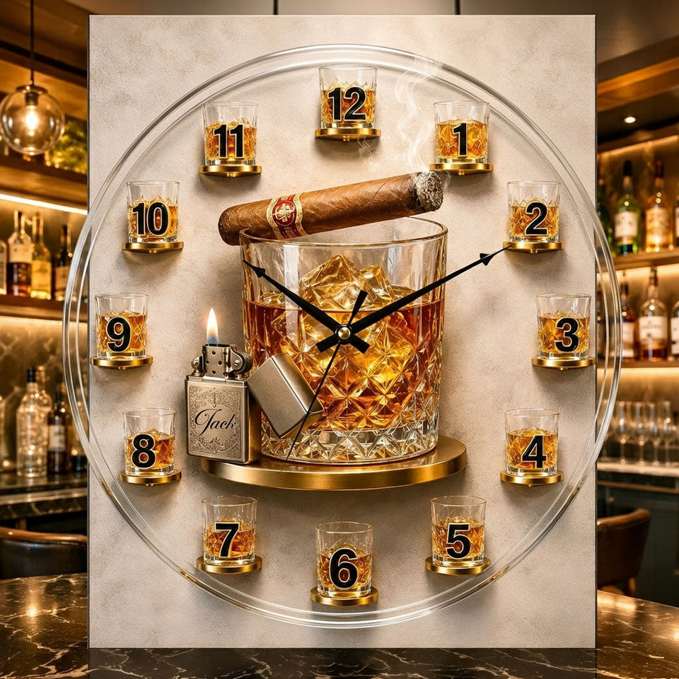 Time For Whiskey & Cigar - Personalized Whisky Acrylic Wall Clock