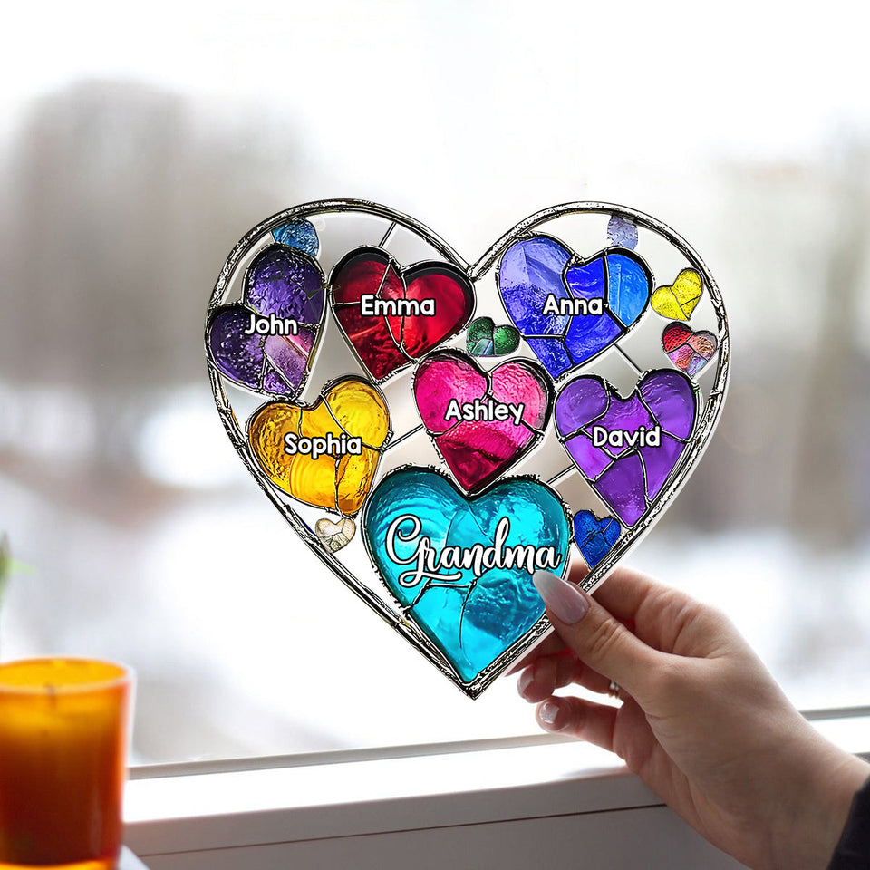 Grandma's Mom's Sweethearts - Personalized Grandma Window Hanging Suncatcher Ornament