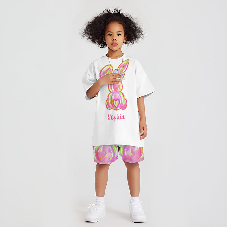 Colorful Brushstroke Easter Bunnies - Personalized Kid T-shirt & Shorts