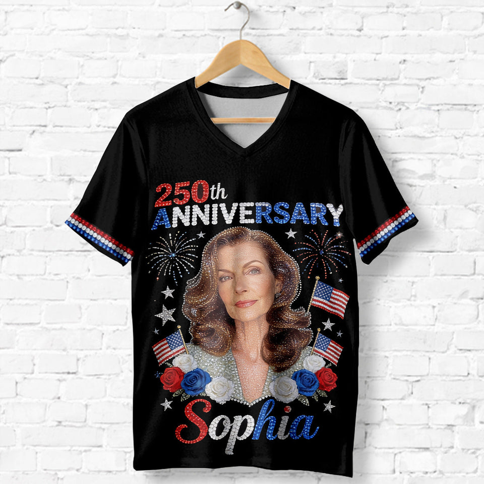 Custom Any Photo - Personalized Independence Day/ 4th of July Fully Printed V-Neck T-Shirt