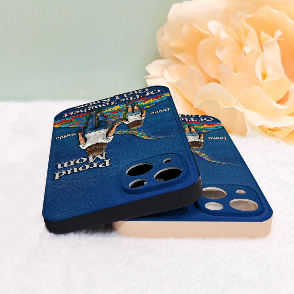 Proud Dad Of The Toughest Boy I Know - Personalized Autism Awareness 3D Embossed Leather Phone Case