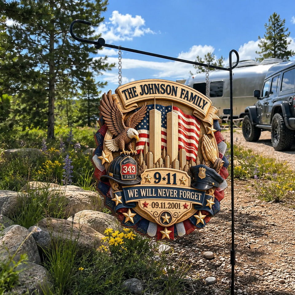 25 Years We Will Never Forget - Personalized Patriot Wood Sign With Stake