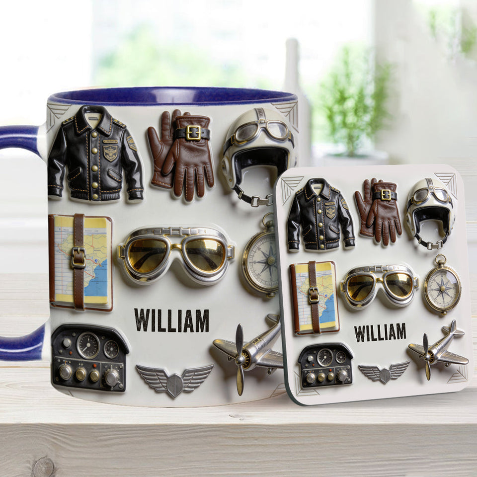 Taste Flight - Personalized Pilot Accent Mug & Coaster