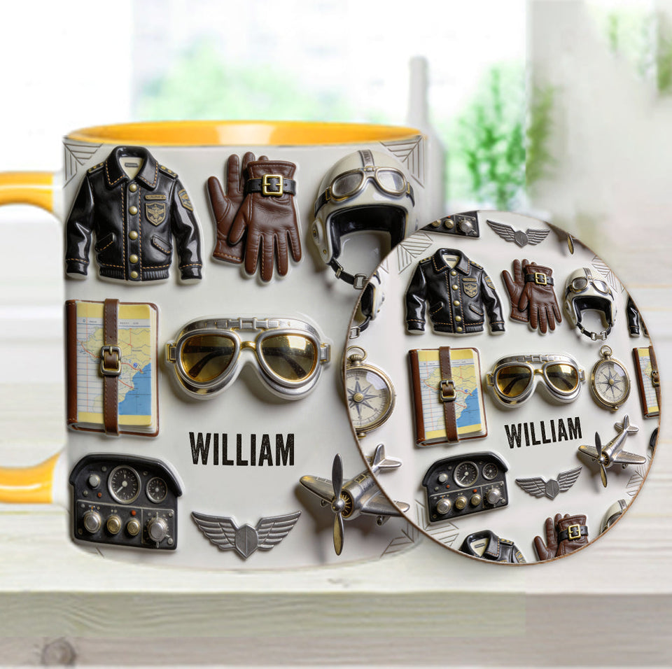 Taste Flight - Personalized Pilot Accent Mug & Coaster
