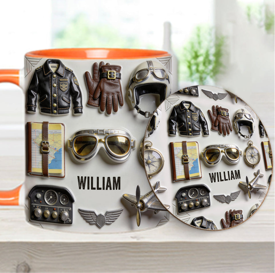 Taste Flight - Personalized Pilot Accent Mug & Coaster