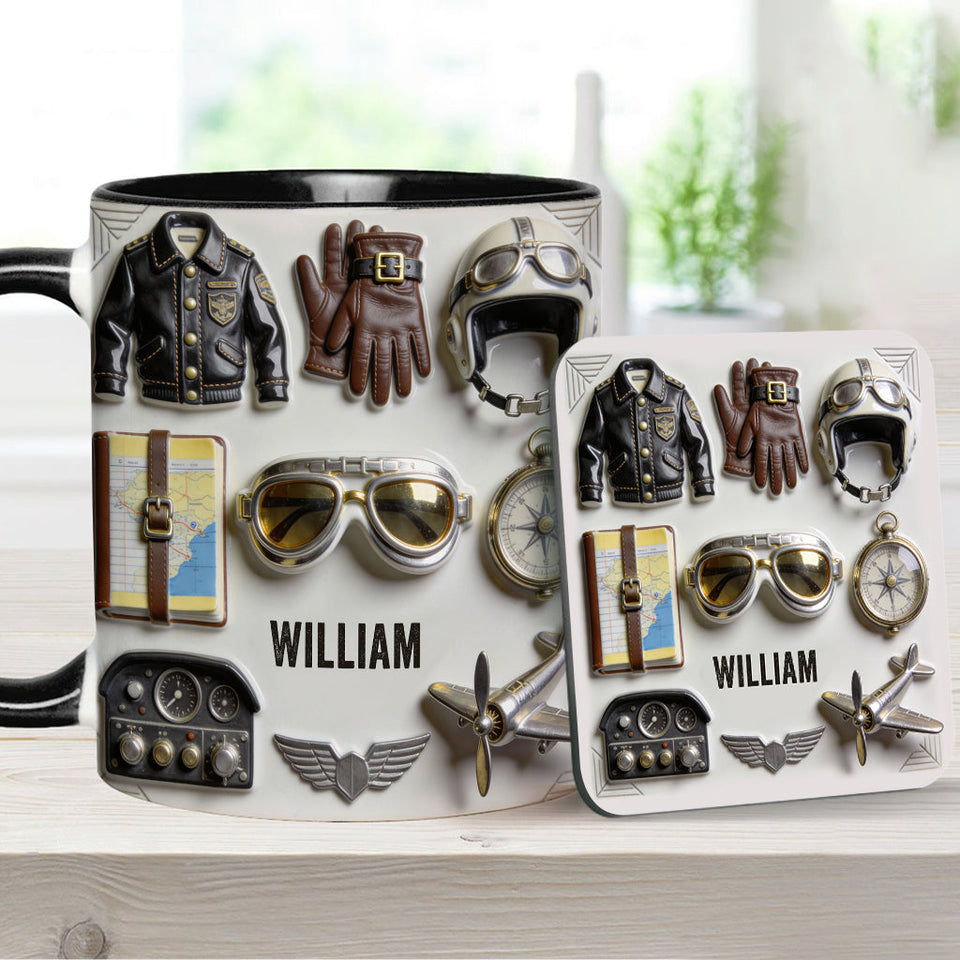 Taste Flight - Personalized Pilot Accent Mug & Coaster