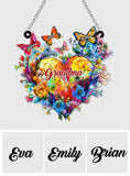 Grandma Mom Flower Heart And Butterflies - Personalized Grandma Window Hanging Suncatcher Ornament