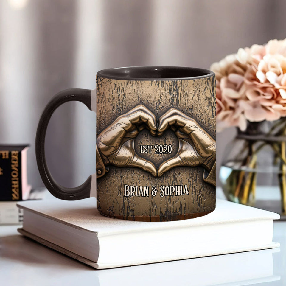 Couple Hands Heart Shape - Personalized Couple Accent Mug