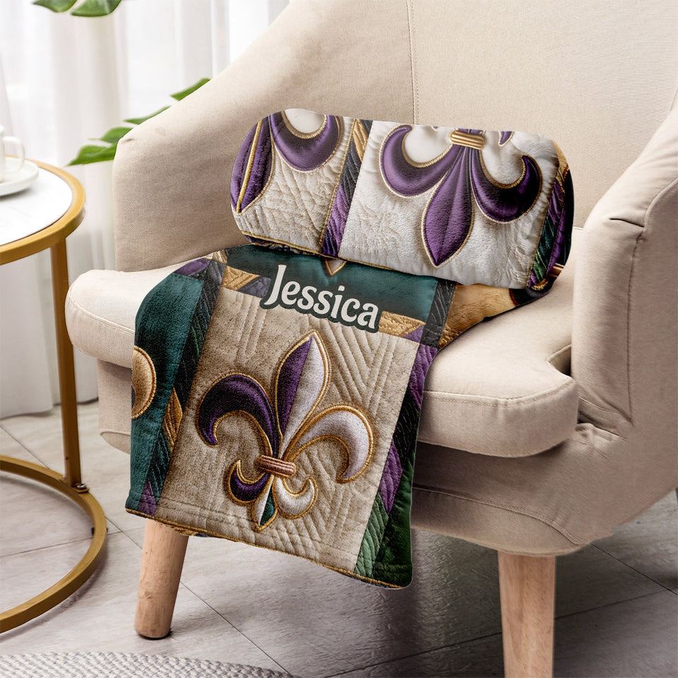 Fleur De Lis Mardi Gras - Personalized Mardi Gras Blanket