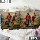 She Loves Horses And Dogs - Personalized Horse Throw Pillow