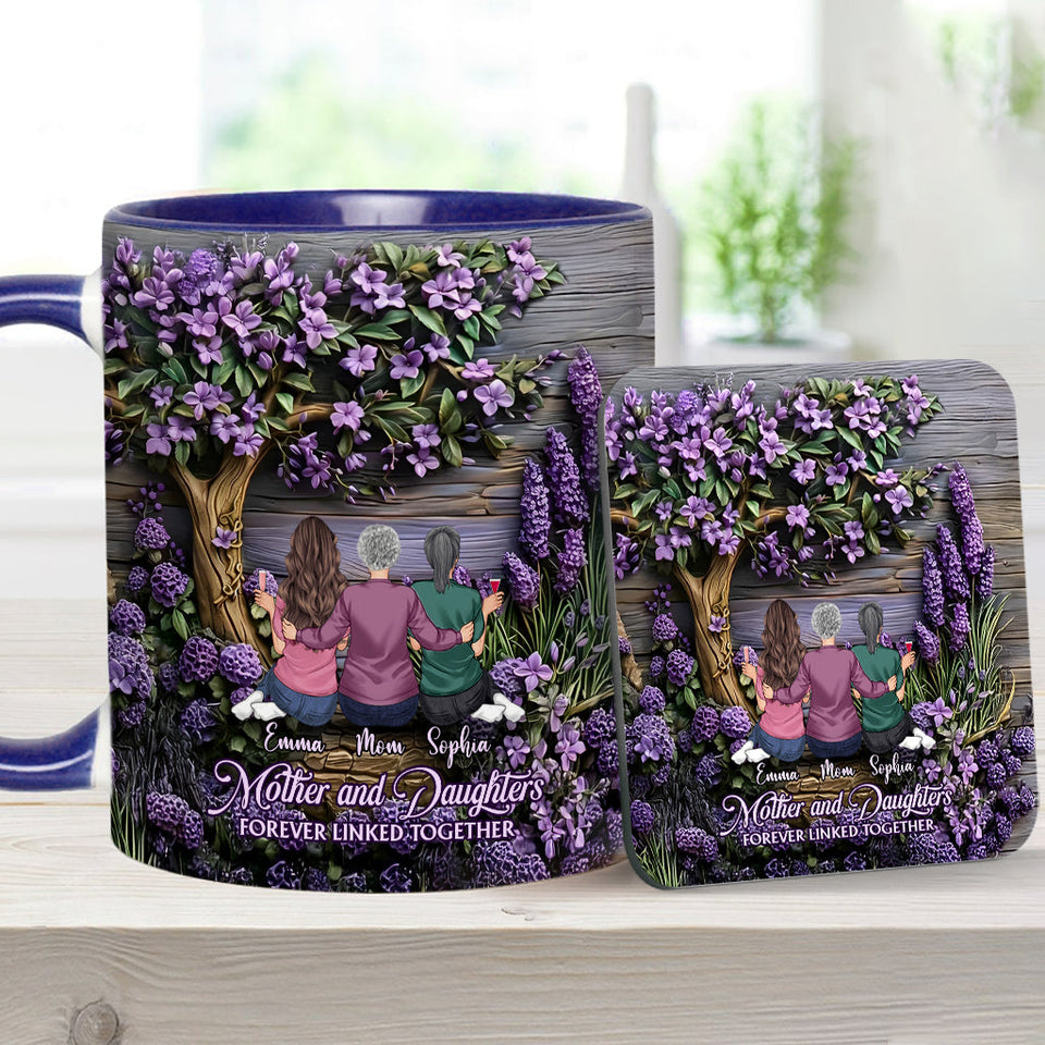 Mother And Daughters Forever Linked Together - Personalized Mother Accent Mug