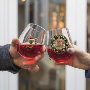 Merry Christmas Initial Name Alphabet - Personalized Family All Over Wine Glass