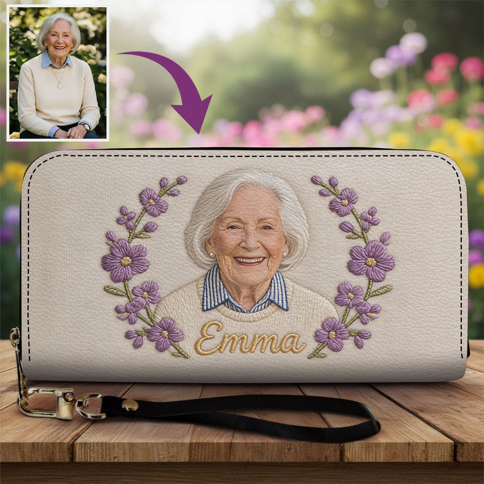 Custom Birth Flower & Name - Personalized Self Love Leather Long Wallet