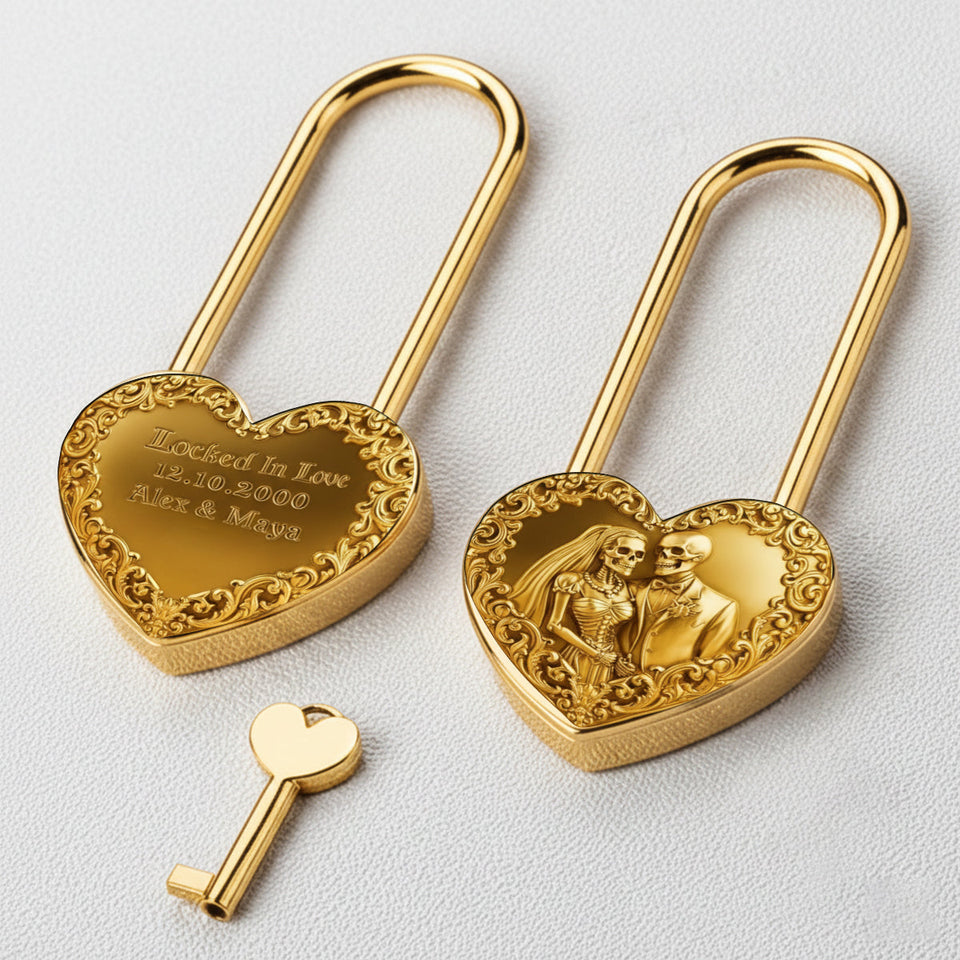 Locked In Love, Till Death Do Us Part - Personalized Skull Heart Padlock