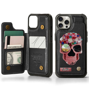 Shiny Skull - Personalized Skull Wallet Phone Case