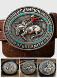 Custom From Any Photo, Rodeo Gift, Bull Riding - Personalized Western Outfit Leather Belt With Shaped Buckle
