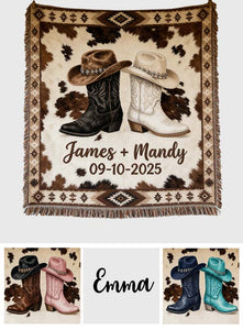 We Got This, Farmhouse Decoration, Cowboy Cowgirl Couple - Personalized Western Outfit Woven Blanket