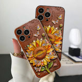 Grandma Sunflower - Personalized Grandma 3D Embossed Leather Phone Case