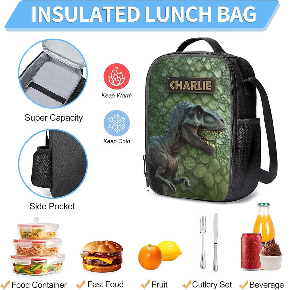 Dinosaur - Personalized Kid Backpack Lunch Bag Pencil Case Set