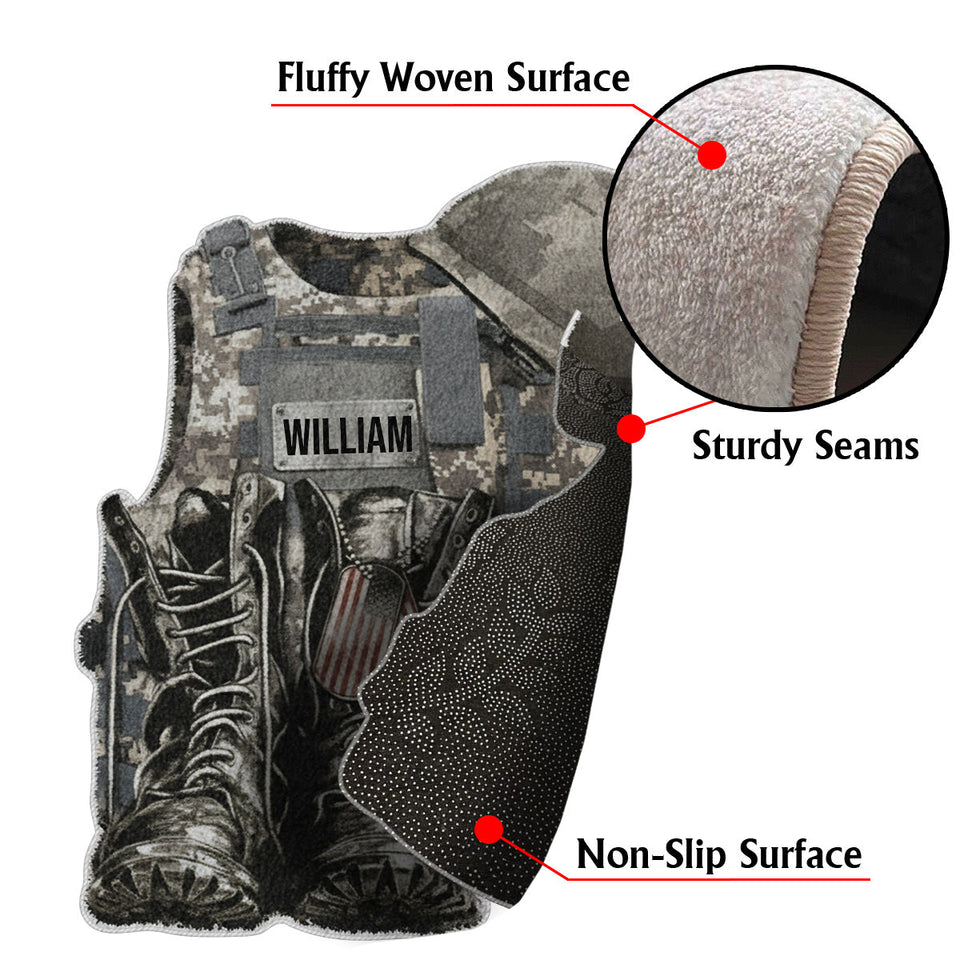 Military Uniform - Boots & Hat - Personalized Veteran Non-Slip Tufted Rug