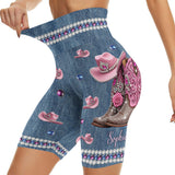 Cool Cowgirl - Personalized Cowgirl High-Waisted Biker Shorts