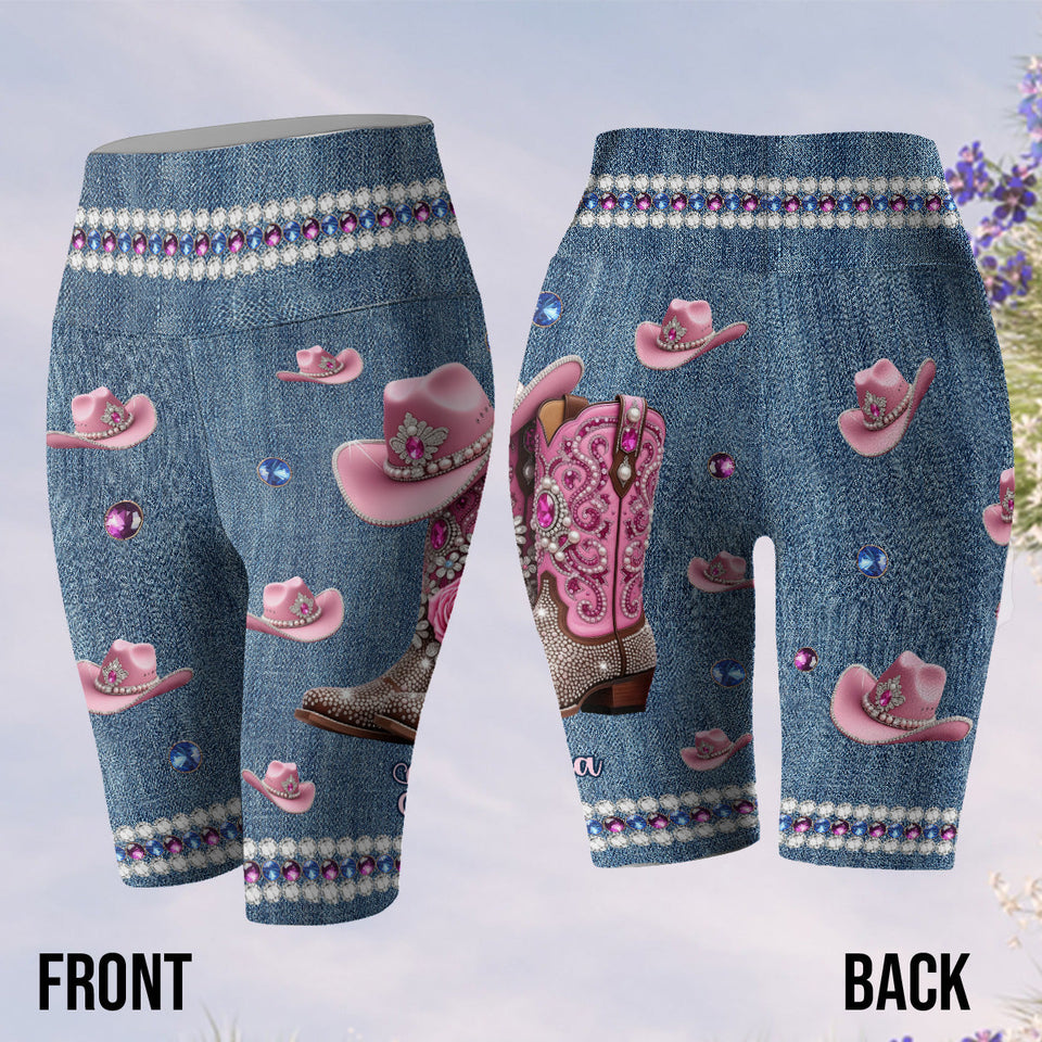 Cool Cowgirl - Personalized Cowgirl High-Waisted Biker Shorts