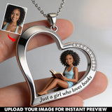 Custom Any Photo, Just A Girl Who Loves Books - Personalized Book Shaped Metal Pendant Necklace