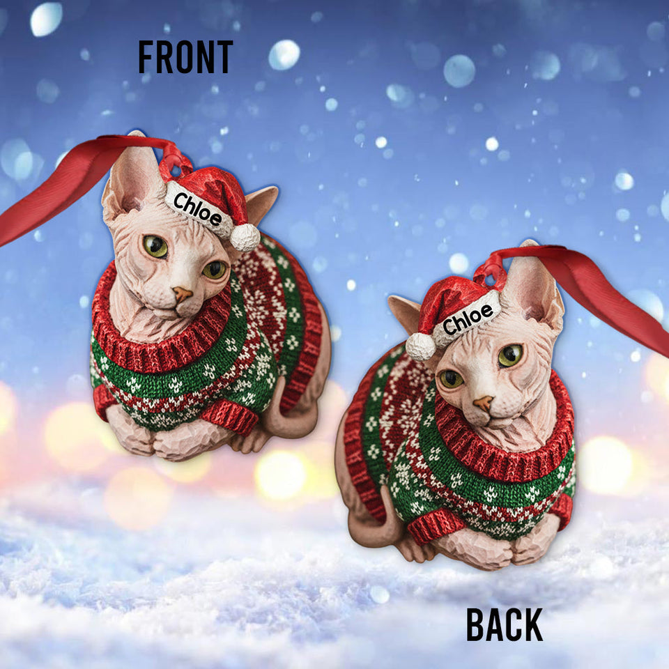 Meowy Catmas Ugly Sweater Cat Loaf - Personalized Cat Ornament