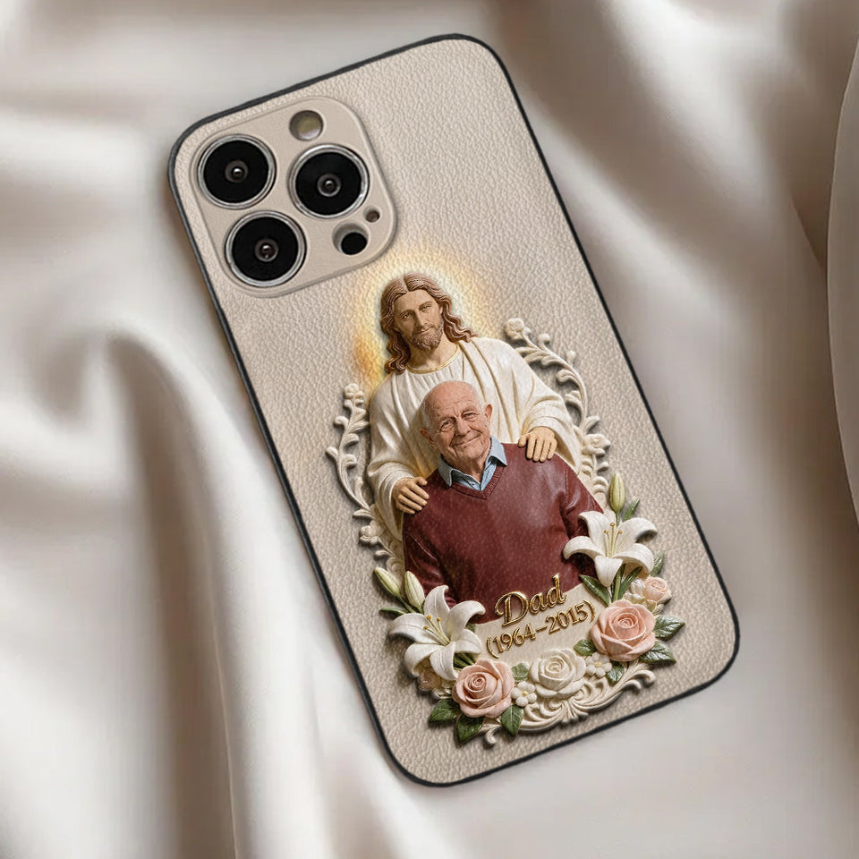 Memorial Gift Idea, Gift for Lost of Loved Ones - Personalized Memorial 3D Embossed Leather Phone Case