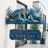 Turtle Couple Door Decoration - Personalized Turtle Wooden Wall Mount Sign
